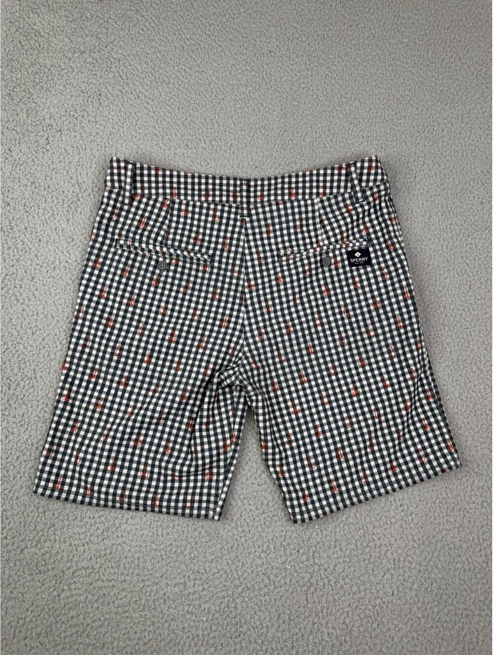SPERRY Fish Hooks Red White Blue Check Board Shorts Mens Size 32x8.5